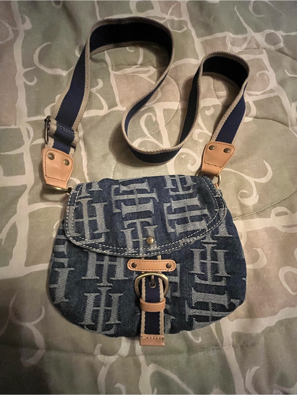 Tommy Hilfiger Blue Denim Logo Crossbody with Tan Trim